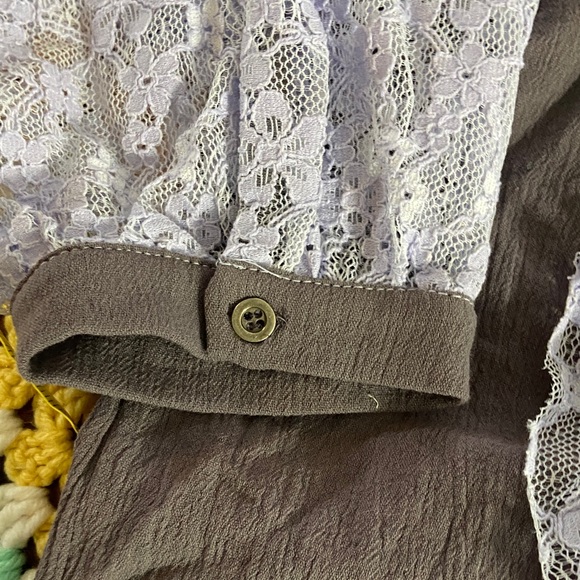 NWOT POL Gray Lavender Sheer Lace Romantic Blouse top shirt button up oversized - Picture 14 of 17
